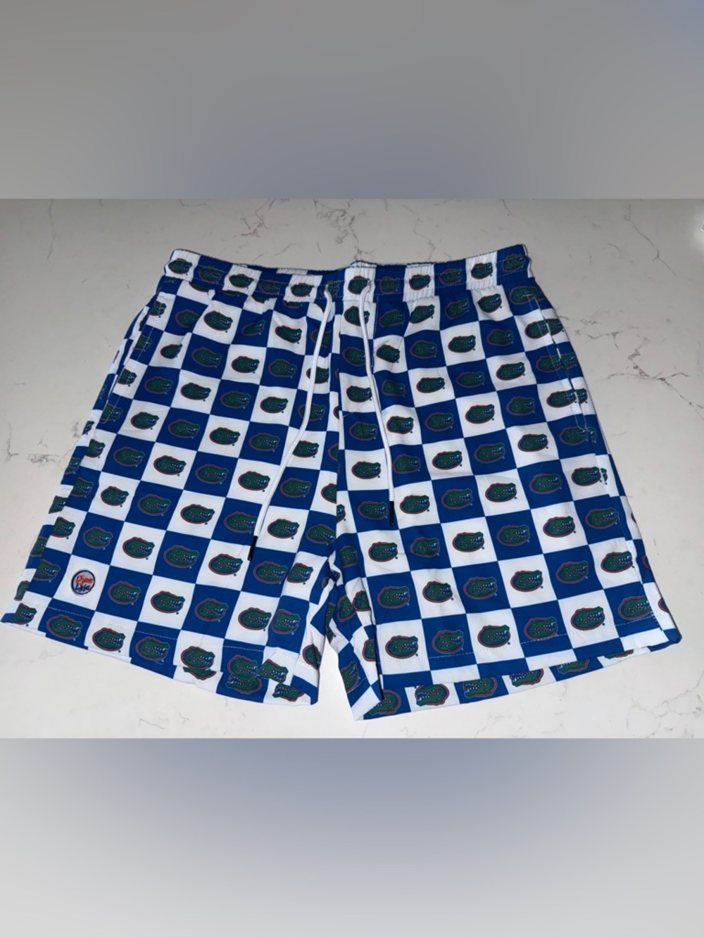 University-Style Blue Checkerboard Swim Board Shorts Size Large Men’s